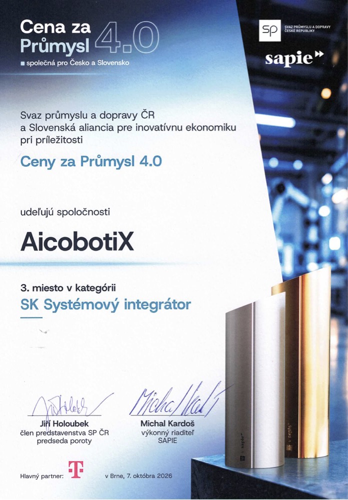 Certificate — Industry 4.0 Award, 3rd place, SK System Integrator category, 2026
